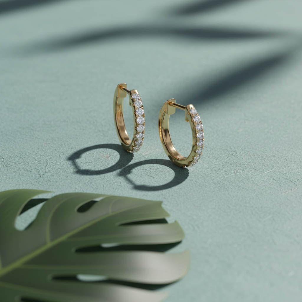 Huggie Hoop Earrings For Women, 1/4 Carat Round Shape Lab Grown Diamond Wedding Bridal Hoop Earrings In 14K Solid Yellow Gold Jewelry for Her (0.25 Cttw)