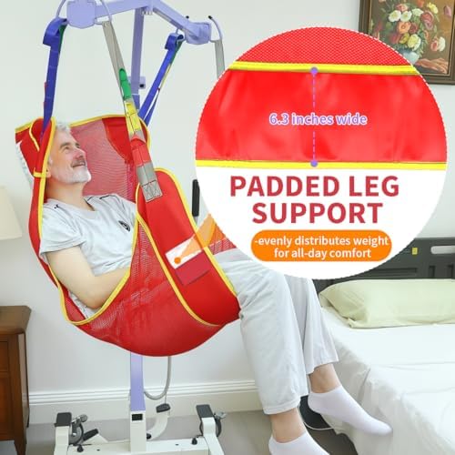 Universal Full Body Patient Lift Sling for Daily Living Aids, Mesh Fabric Patient Sling Transfer and Bathing aids, 500lb Weight Capacity (Large-Red)