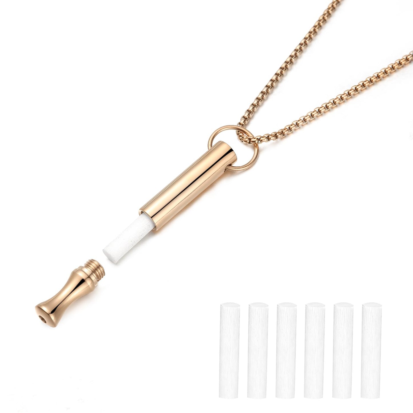 hooppoo Breathing Necklace for Calm & Focus - Personal Essential Oil Diffuser for Anxiety Relief, Quit Smoking, Yoga and Meditation - Reusable Stainless Steel Pendant for Women Men (Rose Gold)