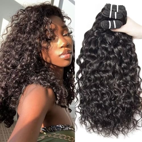 Yavida Water Wave Human Hair Bundles Wet and Wavy Bundles Brazilian Unprocessed Remy Human Hair Water Wave Weave Extensions 16 16 16 Inch Natural Black