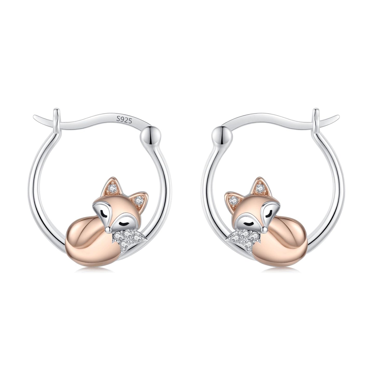 JUSTKIDSTOY Fox Earrings 925 Sterling Silver Cute Animal Hoop Earrings for Sensitive Ears Lucky Jewelry Fox Gifts for Women