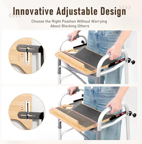 Detachable Tray for Walkers for Seniors with Cup Holder - [Freely Adjustable in All Directions] - Bamboo Mobility Table Fits Most Standard Folding Walkers, Removable & Easy Assembly