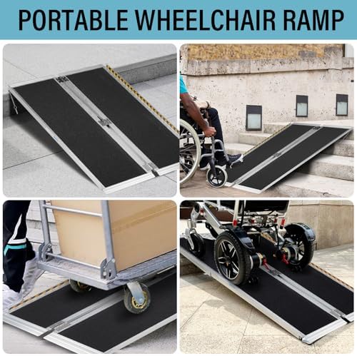 6FT Portable Wheelchair Ramp, Non-Slip Aluminum Folding Handicap Home Steps Scooter Door Threshold Ramp for 6 inch -18 inch Step Heights 600 lbs Capacity 28in Wide Single Fold Ramp