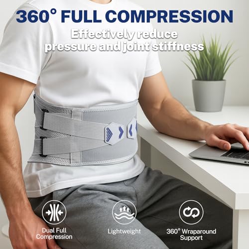 Back Brace for Lower Back Pain Relief, 4-Way Stretch Knit Fabric, Reinforced Lumbar Support, Ventilated Mesh, 360° Spine Protection, Size M