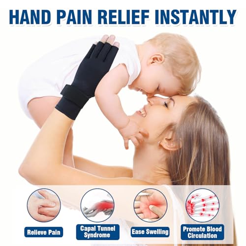 2 Pairs Pack Compression Gloves for Women Men, Copper Arthritis Gloves for Hand Pain Relief, Carpal Tunnel Wrist Support, Rheumatoid, Joint Swelling,Fingerless for Computer Typing(Small/Medium)