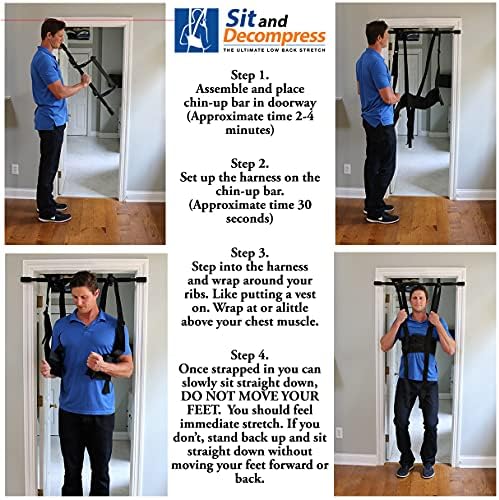 Sit and Decompress Back Stretcher 3 Minutes A Day Low Back Traction Therapy Spinal Decompression Inversion Table Alternative Safe for All Back Conditions (Small Harness with Bar)