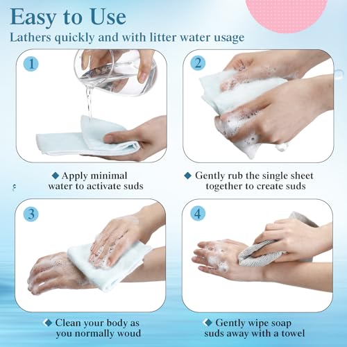 50 Pcs Rinse Free Bathing Wipes Bulk Sponges Bath Wipes All in 1 Shower Rinse Free Bath Sponges Wash Cloths for Campers, Hikers, Adults, Elderly