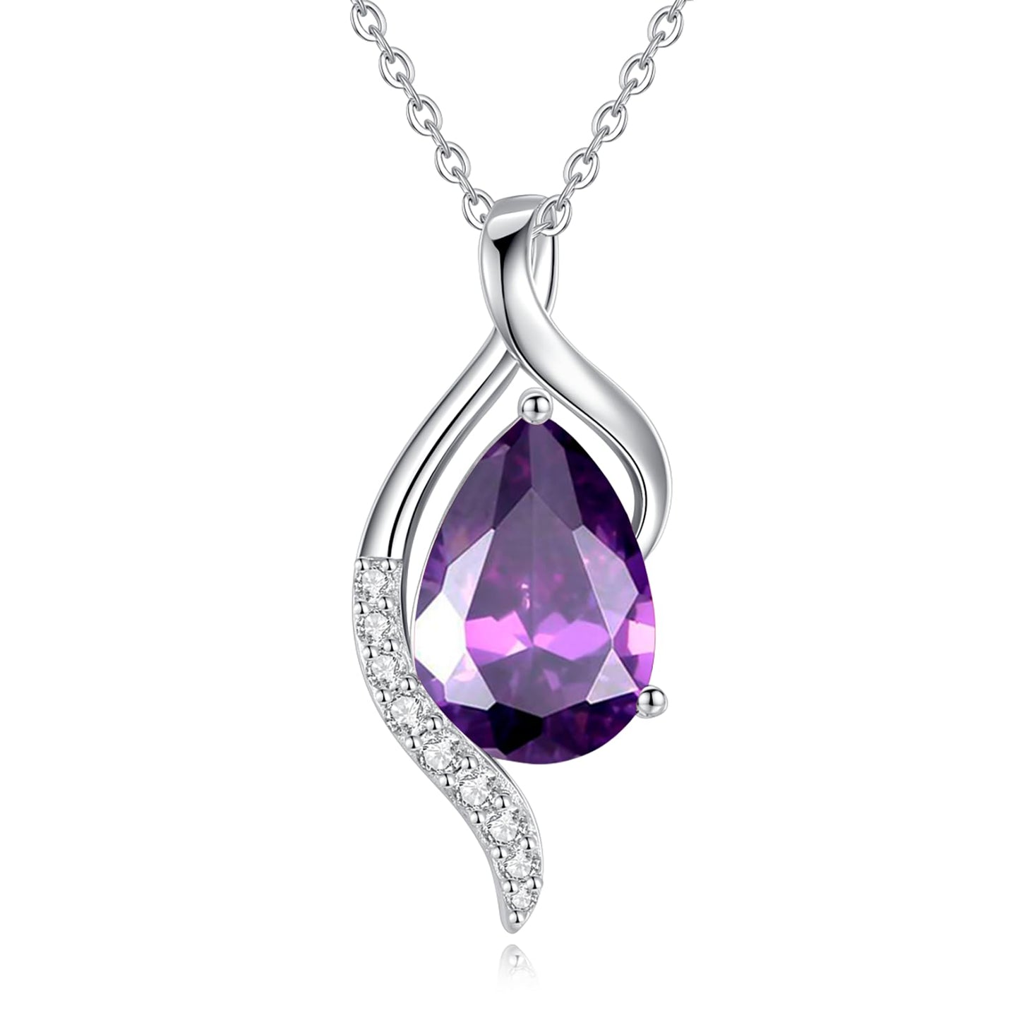 FANCIME February Birthstone Necklace for Women Teardrop Amethyst Necklace S925 Sterling Silver Gentle Love Birthday Gifts for Mom Women, 16"+2" Inches