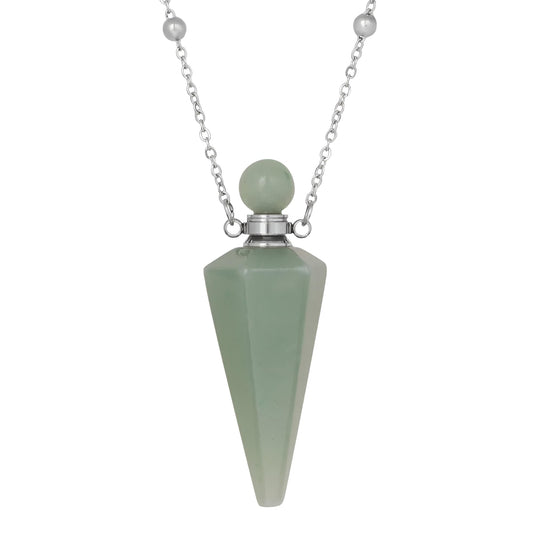 925 Sterling Silver Essential Oil Necklace For Women And Men, Natural Crystal Stone Cone Shape Pendant Necklace Healing Perfume Bottle Necklace Essential Oil Pendant Necklace (9 - Essential Oil Necklace)