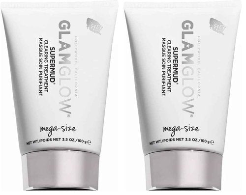 Glamglow SUPERMUD Instant Clearing Treatment Face Mask | Clears Complexion, Minimizes Pores + Face Exfoliator, Full Size Set, 3.5 Ounce