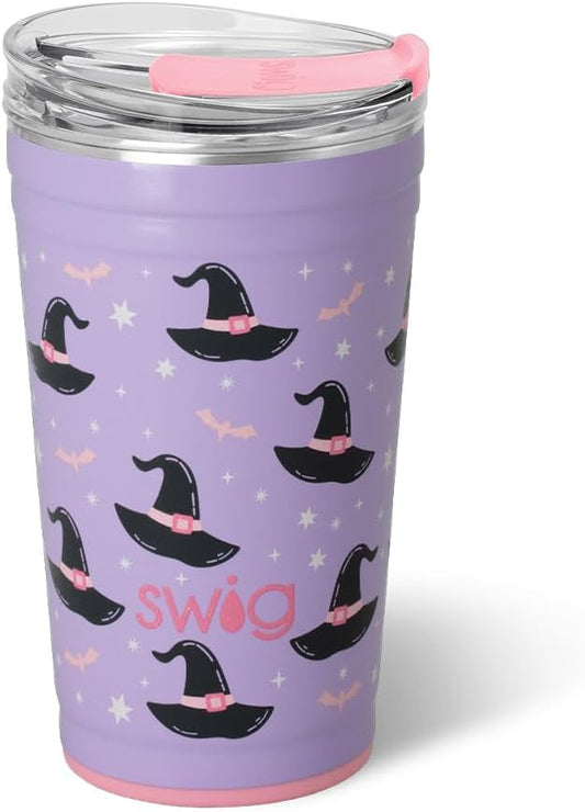 Swig Life 24oz Party Cup, Halloween Insulated Travel Coffee Tumbler with EZ Slider Lid, Cup Holder Friendly, Stainless Steel 24 oz Tumbler, Reusable Mug (Spellbound)