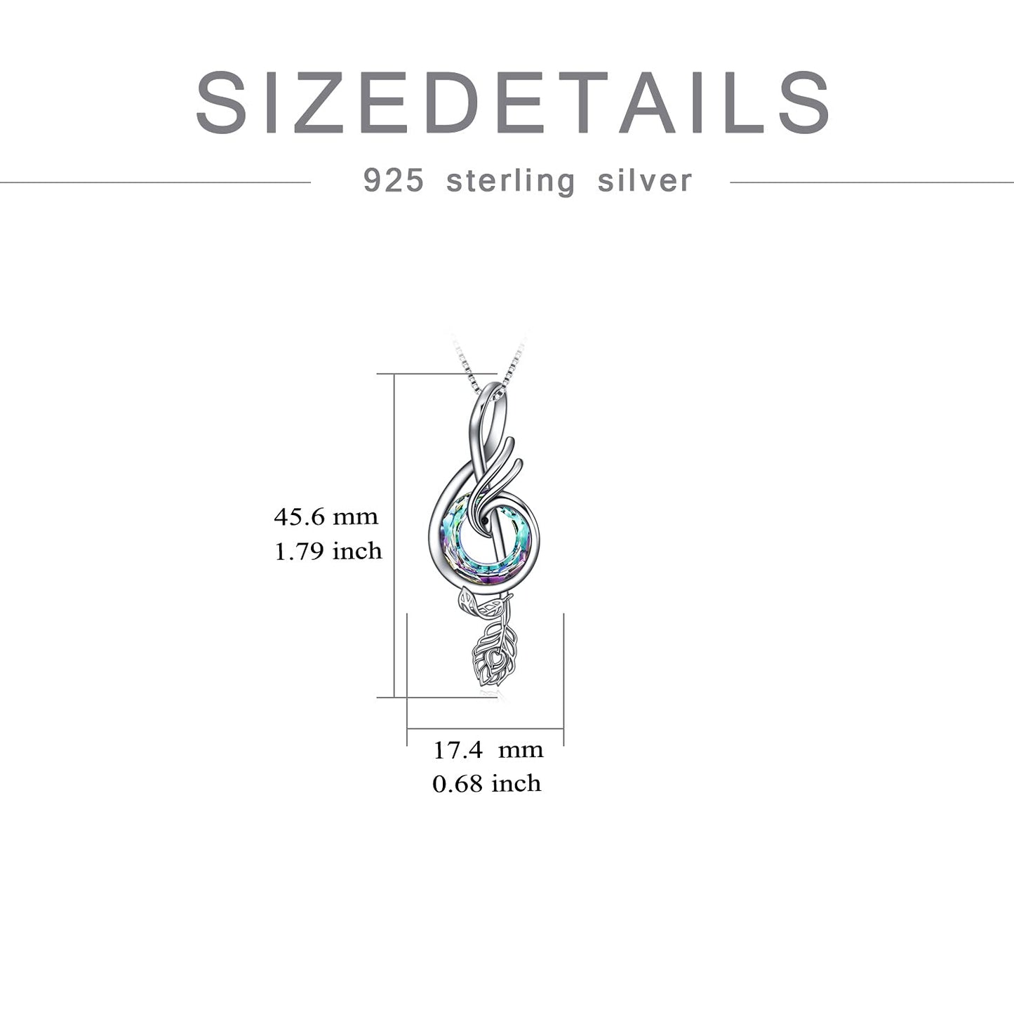 TOUPOP Music Necklace Sterling Silver Phoenix Necklace with Purple Circle Crystal Musical Notes Jewelry Gifts for Women Birthday Christmas