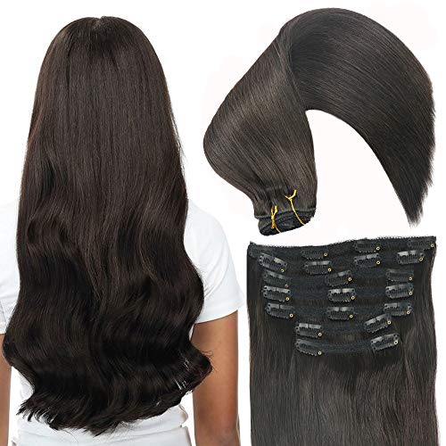 Real Human Hair Lace Clip In Hair Extensions Thick Ends 20inch 120g Color Off Black Remy Hair Extensions