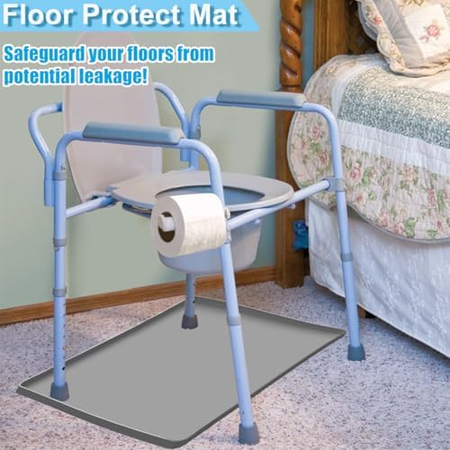 Bedside Commodes Mat Portable Bedside Toilet Mat with Raised Edge, Under Commode Chair Mat Non-Slip Recycle Commode Toilet Pad Waterproof Floor Protector, Silicone Mat for Porta Potty, 23.6"X23.6"