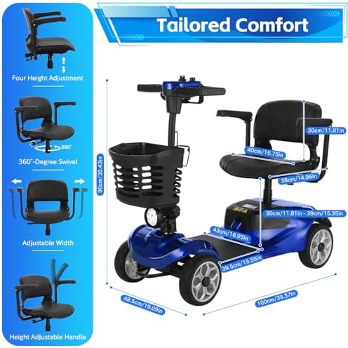 15 Miles Ecomobi MS01 4 Wheels Mobility Scooter for Adults/Seniors, 350W Powered Electric Wheelchair Device w/360WH Battery, 300LBS Capacity, Cup Holder/Rotating Seat, Compact Duty Mobile for Elderly
