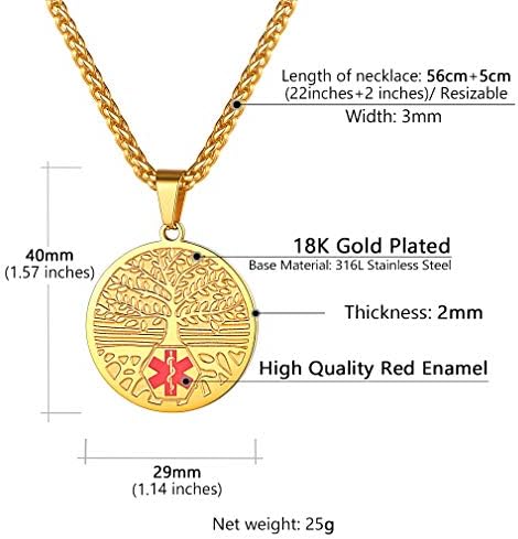 Supcare Medical Alert Necklace for Men Women, Stainless Steel Engraved Medical Emergency Pendant,Customized Medical ID Jewelry(16 Types)