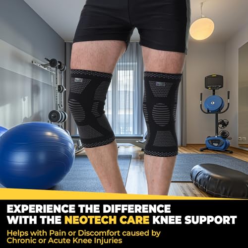 NeoTech Care Knee Support Brace - Breathable - Men, Women, Right or Left (Black Color, Size L, 1 Pair)