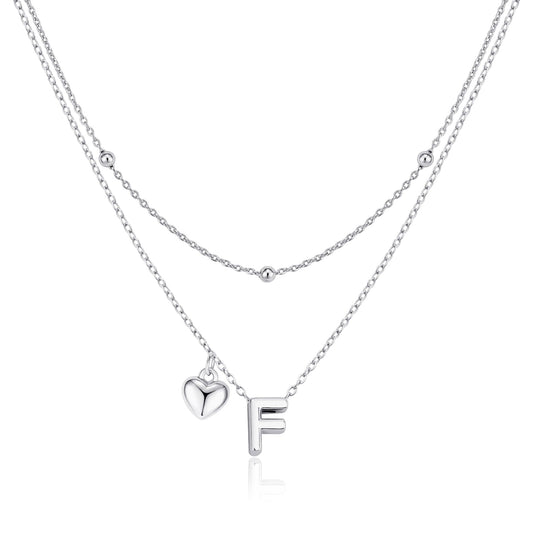 adoyi Silver Heart Initial Necklaces for Women 14k Gold Plated Layered bubble Letter Necklace Dainty Heart F Pendant Necklace Stack Birthday Valentines Gifts for Women Jewelry