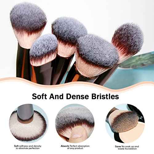 Makeup Brushes, Daubigny 16Pcs Complete Premium Synthetic Makeup Brush Set with Professional Foundation Brushes Powder Concealers Eye shadows Blush Makeup Brush for Perfect Makeup (Champagne Gold)