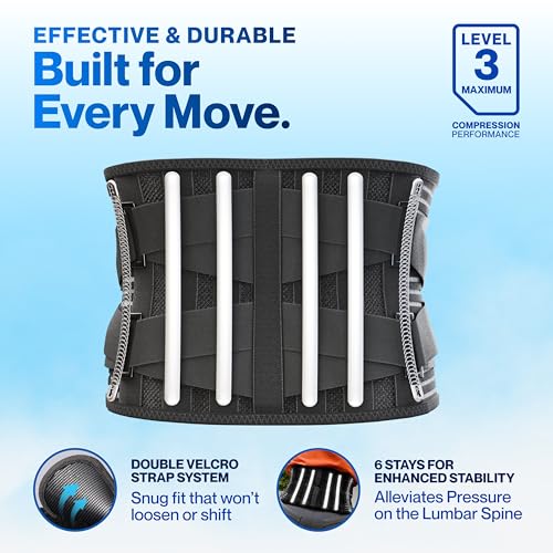 Modvel Back Brace for Lower Back Pain Women and Men – Lumbar Support Belt for Sciatica, Herniated Disc, Muscle Strain – Adjustable Breathable Work Brace with 6 Stays – Support for Posture– Size XL