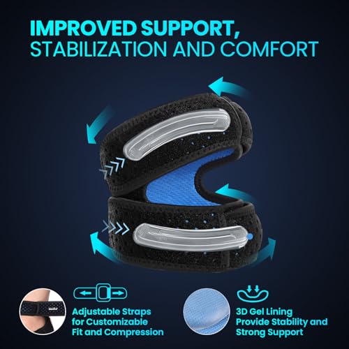 Welnove Patellar Tendon Support Strap - 2 Pack Knee Braces for Men and Women - Knee Pain Relief Adjustable Knee Strap for Running,Workout, Arthritis, Jumper, Tennis Injury Recovery (Black, S/M)