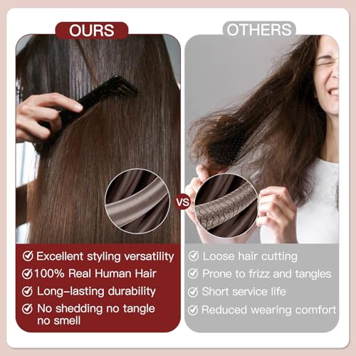 LOVELINE Clip in Hair Extensions Real Human Hair, 100% Remy Human Hair Extensions Clip Ins for Women, 7Pcs 18Inch 120g, Balayage Dark Brown Mixed Chestnut Brown