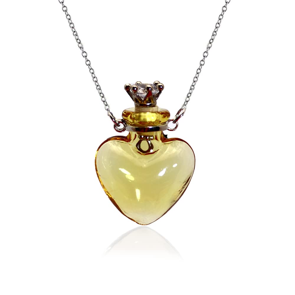 Bysxny 1PC 1PC Colorful Heart Vial Perfume Bottle Necklaces Stainless Steel Chain Make a Wish Aroma Essential Oil Diffuser Pendant necklace Women Jewelry (Yellow Heart)