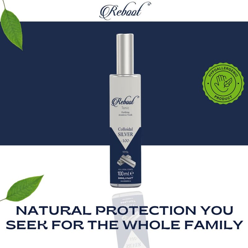Immu-nat Reboot Colloidal Silver Refreshing Spray - 20PPM - All Skin Types - Vegan Revitalizing Mist - Cooling, Soothing & Hydrating - Faster Healing - Elegant Glass Bottle - 3.4oz