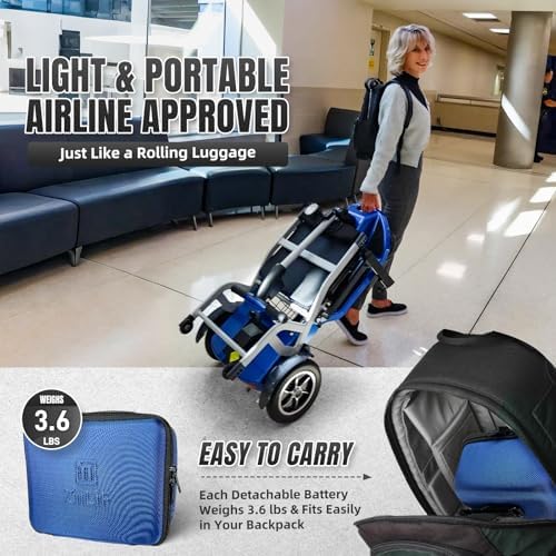 R3b-Mobility Scooters for Seniors Adults Ultra Lightweight Electric Powered Folding 4 Wheel Mobility Scooter with Headlight Cup Holder, Compact & Convenient for Travel Airline Approved, Blue