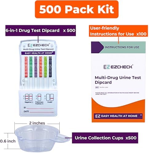 [500 Pack] EZCHECK® 6-Panel Drug Test - at-Home Rapid Urine Screening Kit for 6 Most Used Drugs: (THC-Marijuana, BZO-Benzos, MET-Meth, OPI/MOP-Opiates, AMP-Amphetamine, COC) - FSA/HSA Eligible