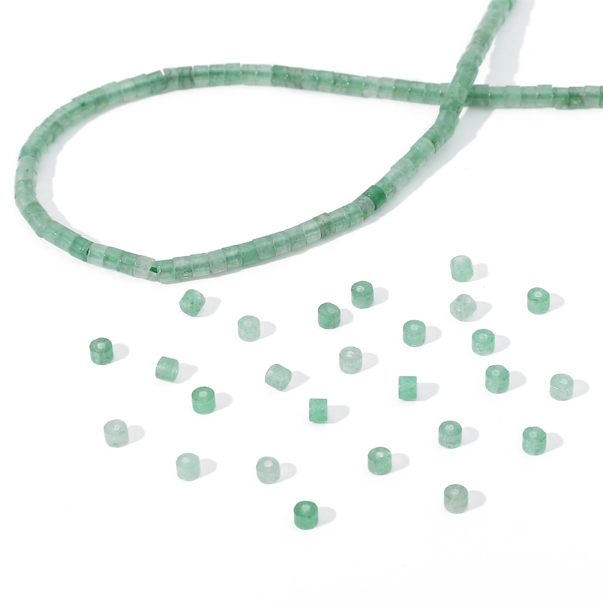 BEADIA Natural Green Aventurine Short Cylinder Beads 2x3mm 155pcs Tube Loose Semi Gemstone Beads for Jewelry Making Design