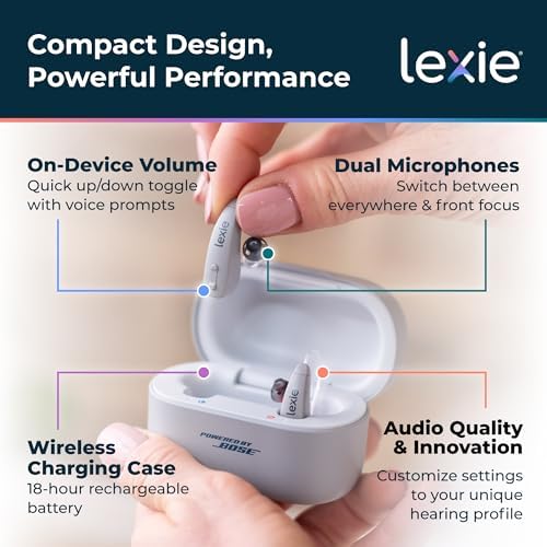 Lexie B2 Plus Hearing Aids Powered by Bose + Free 6-Month Lexie Club Subscription – Rechargeable, Rechargeable Case, App-Controlled, Self-Fit, Noise Reduction, Bluetooth® for Calls & Streaming (Gray)