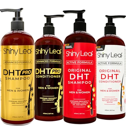 Shiny Leaf DHT Blocker Shampoo And Conditioner Bundle With Procapil, Capixyl, Biotin, Castor Oil ? Professional Strength Hair Growth Shampoo And Conditioner Sets for Men And Women (4x16 Fl.Oz)