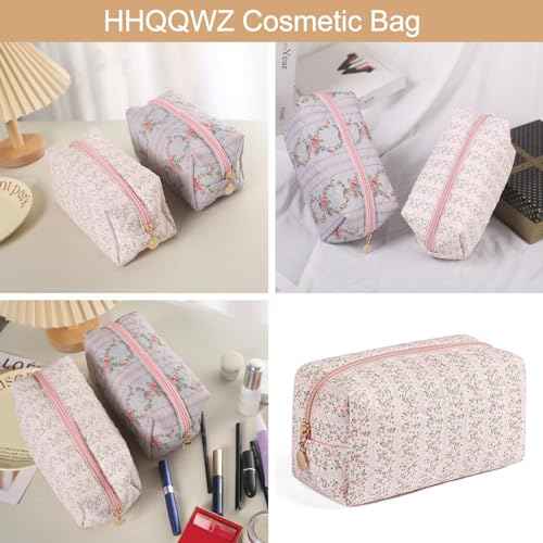 Makeup Bag Travel Cosmetic Bag for Women Girls, Zipper Make Up Pouch, Floral Flowers Toiletry Organizer Makeup, Portable Storage Cosmetic Travel Cloth Bag (Pink)