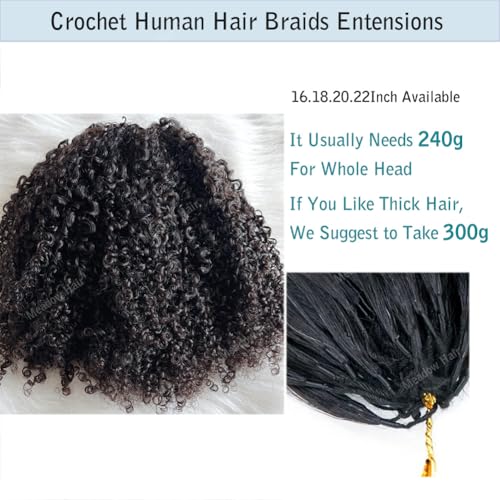 Knotless Pre Separated Human Hair Crochet Extensions for Braids Afro Kinky Curly Brazilian Virgin Feather Hair Bundles Boho Twist Braiding Hair for Black Women 18inch 60g