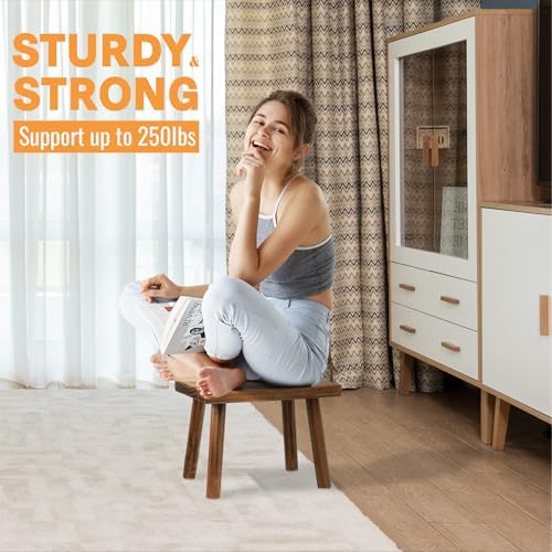 ENKEZI Shower Bench - Shower Foot Rest 12 in, Shower Stool for Shaving Legs, Rustic Scandinavian Stool - Multi-Purpose Wood Plant Stool, Adult Step Stool, (Scandinavian)