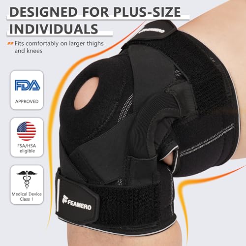 Plus Size Knee Brace for Knee Pain, with Hinges & Cross Compression Straps for Meniscus Tear, Arthritis, Joint Support Adjustable for Men & Women, Obese People (3XL/4XL)