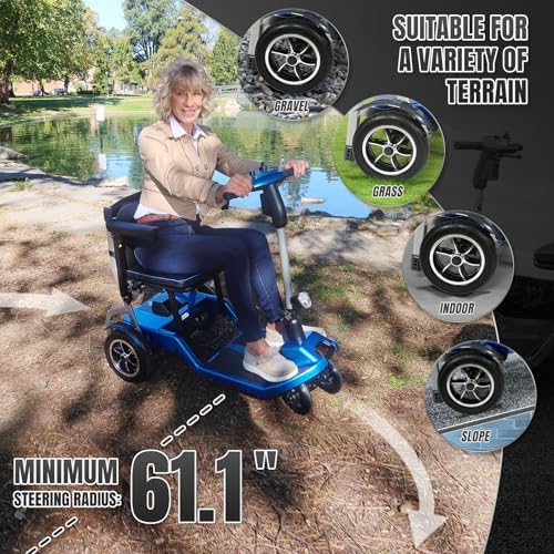R3b-Mobility Scooters for Seniors Adults Ultra Lightweight Electric Powered Folding 4 Wheel Mobility Scooter with Headlight Cup Holder, Compact & Convenient for Travel Airline Approved, Blue