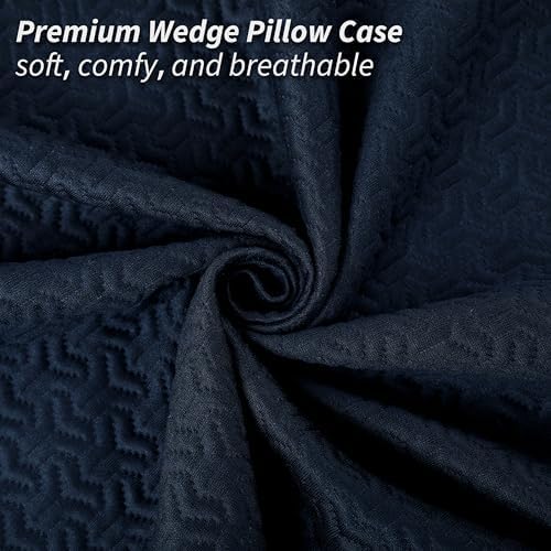 Wedge Pillow Cover for 25x24x12 Bed Wedge Pillow, Hypoallergenic Replacement Case Cover with Zipper & Pockets, Navy Blue