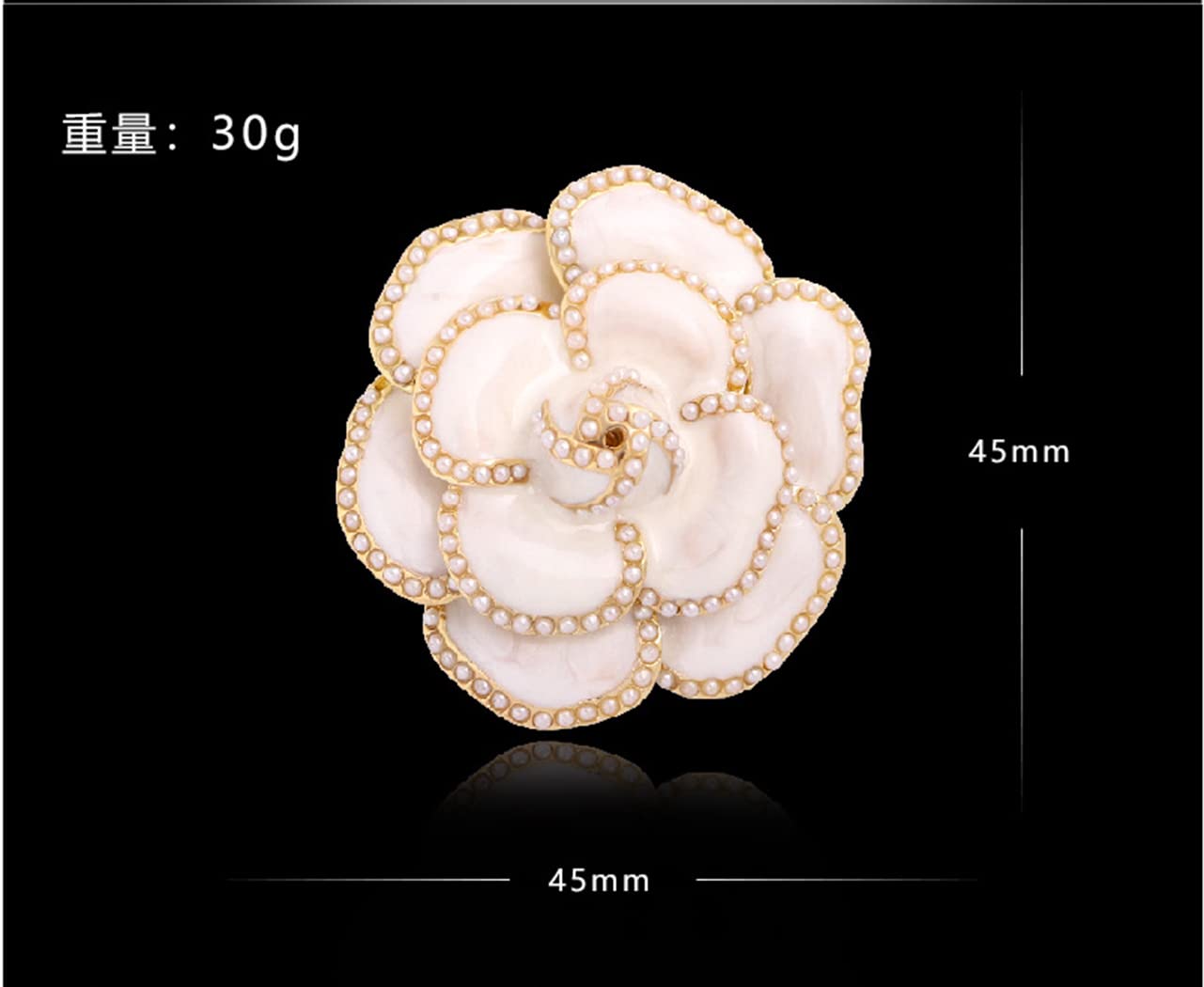 Enamel Camellia Pearl Brooch - Elegant Petal Pin Wedding & Party Brooch Gift (Black)