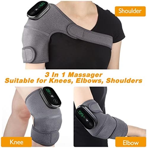 Cordless Knee Massager with Heat Vibration, Electric Heated Knee Brace Shoulder Heating Pads Elbow Wrap for Pain Relief (Pack of 1 Grey)