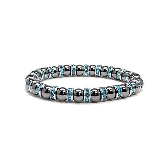 Accents Kingdom Magnetic Bracelet Women's Tuchi Simulated Pearl Hematite Magnetic Therapy Bracelet with Simulated Aquamarine Crystal, 7.5"