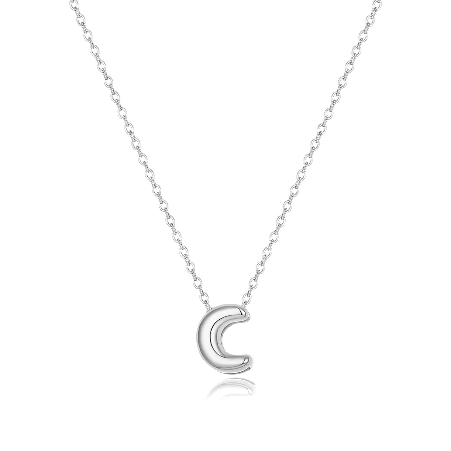 CUEZIY Bubble Silver Letter Necklace Initial Necklaces for Women Dainty Personalized Charm Pendant Name Necklace Cute Non Tarnish Fashion Accessories Teen Gift Trendy Stuff Silver Jewelry Gifts