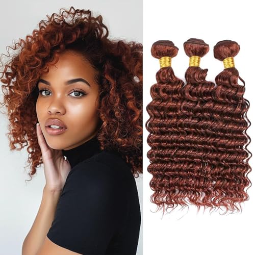 Bundles Human Hair 26 28 30 Inch Reddish Brown Deep Wave Bundles Color 33 Human Hair Deep Wave Unprocessed Quick Weave Soft Sewn In Hair Extensions for Black Women