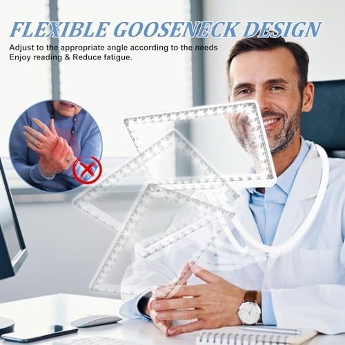 5X Hands Free Magnifying Glass with Light and Stand 43 Ultra-Bright LEDs, Page Magnifier for Reading, Neck Wear Large Magnifying Glass for Reading Small Prints Low Vision Elderly(White)
