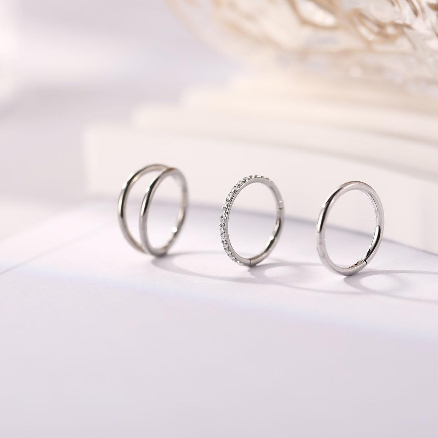 GAGABODY Septum Jewelry - Seamless Double Hoop Conch Piercing 18 Gauge Nose Ring 18g Cartilage Earring with CZ Lip Rings 8mm Nose Hoop Surgical Steel Helix Earrings Silver
