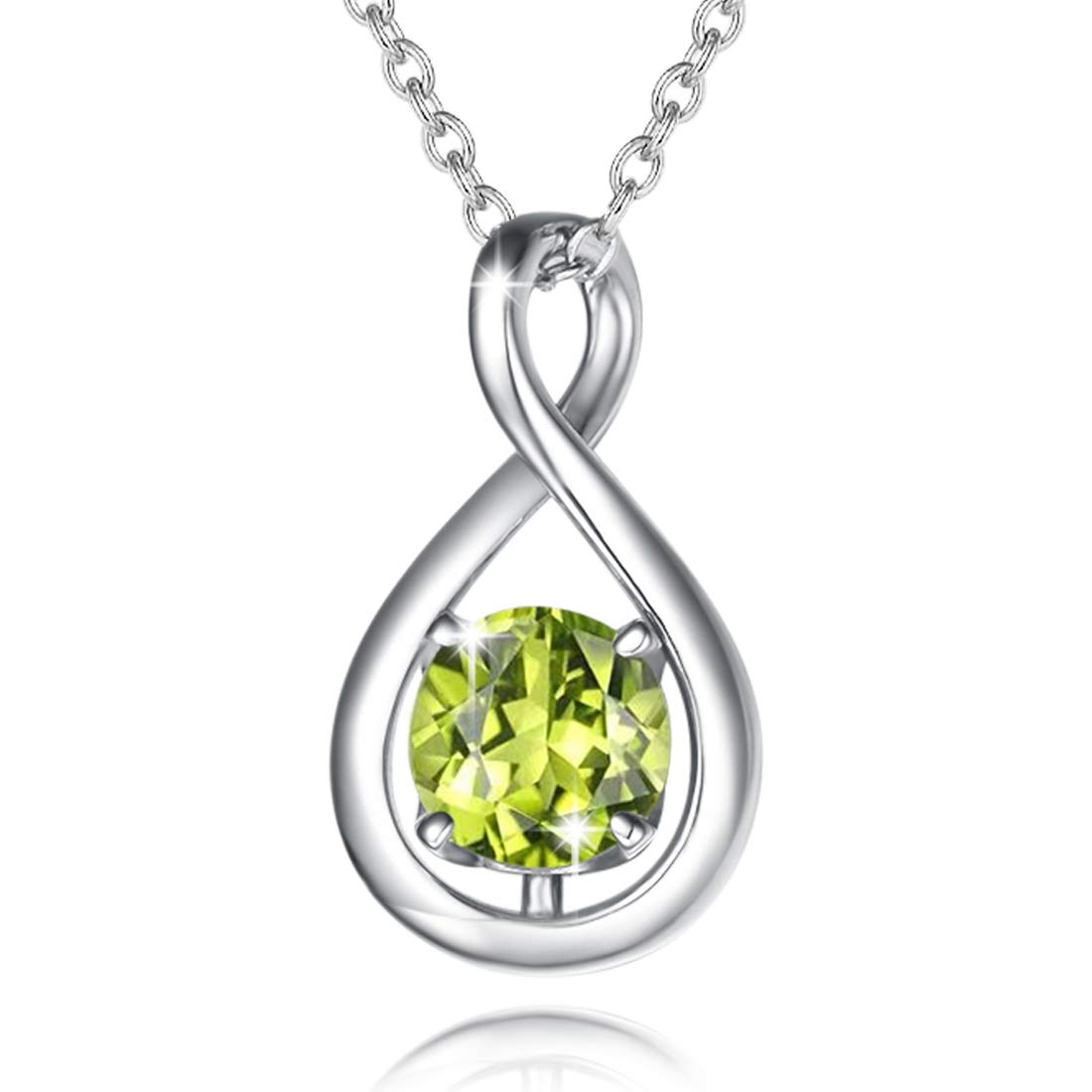 FANCIME Peridot Necklace August Birthstone for Women 925 Sterling Silver Dainty Infinity Pendant Green Gemstone Fine Jewelry Birthday Anniversary Graduation Mothers Day Gifts for Mom Women, Chain 16+2"
