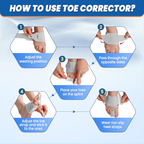 Hammer Toe Straightener for Women and Men - 1 Pcs Adjustable Toe Corrector for Curled Toes, Broken Support, Bunion Pain Relief - Includes 1 Compression Wrap, 1 Toe Splint & 1 Heel Strap