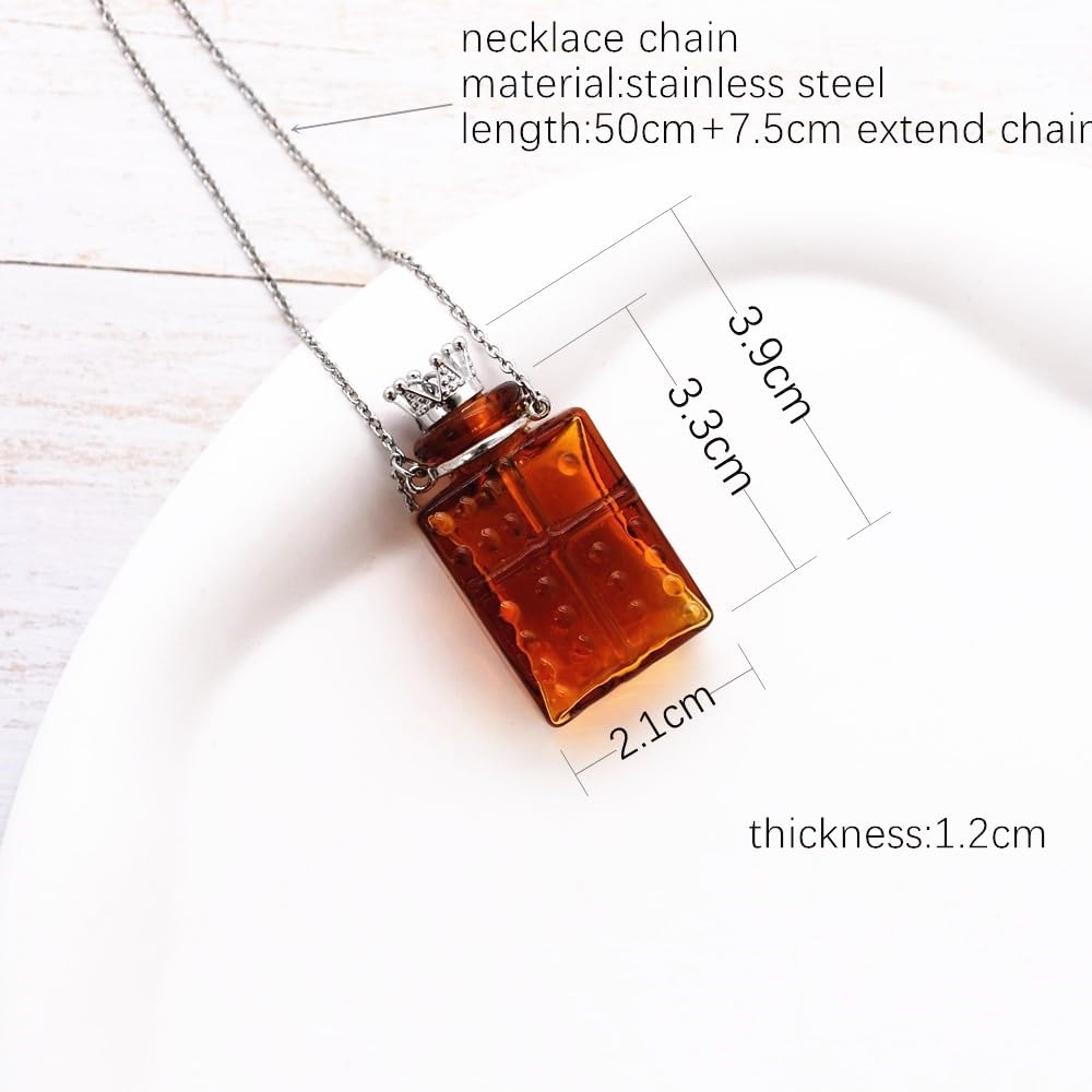 CoolDIY Handcrafted Glaze Glass Square Refillable Essential Oil Necklace Pendant - Aromatherapy Perfume Diffuser Pendant with Stainless Steel Chain (Purple)