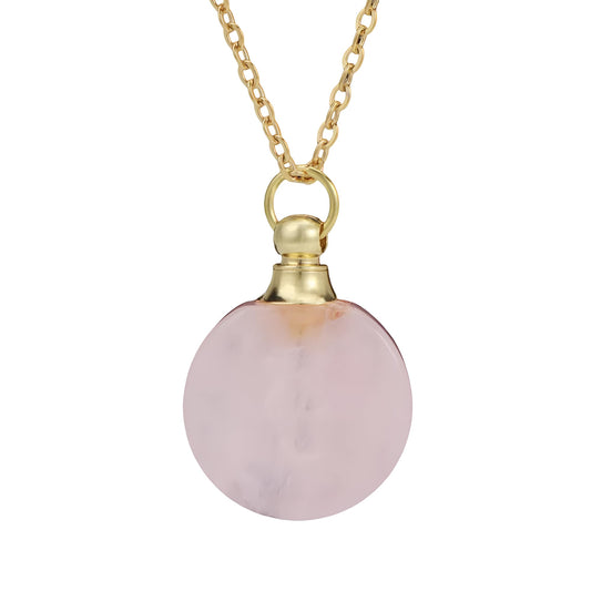 925 Sterling Silver Essential Oil Necklace For Women And Men, 14K Gold Filled Natural Stone Round Perfume Bottle Necklace, Essentials Oil Diffuser Vial Necklace (7 - Essential Oil Necklace)
